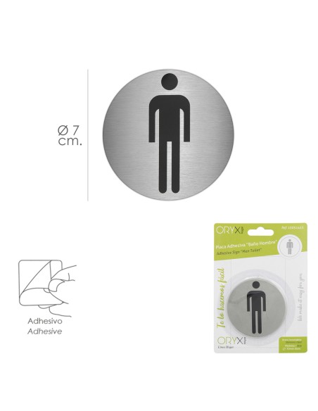 Placa Adhesiva Baño "Hombre" Acero Inoxidable Ø 7 cm.