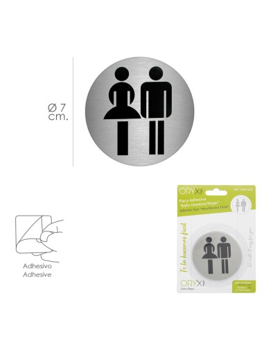 Placa Adhesiva Baño "Mujer / Hombre" Acero Inoxidable Ø 7 cm.
