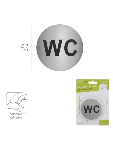 Placa Adhesiva "WC" Acero Inoxidable Ø 7 cm.