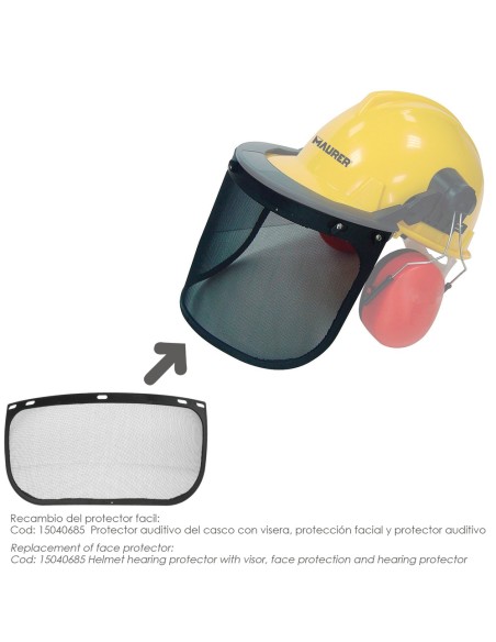 Recambio Protector Facial Para Casco Con Visera, Protector Facial De Rejilla y Protector Auditivo Maurer Modelo 99790