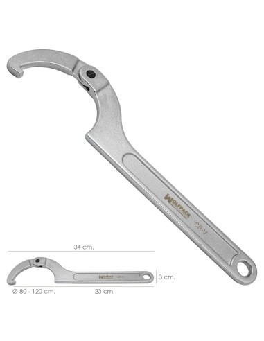 Llave De Gancho Articulada Para Tuberias Ø 80 a 120 mm.