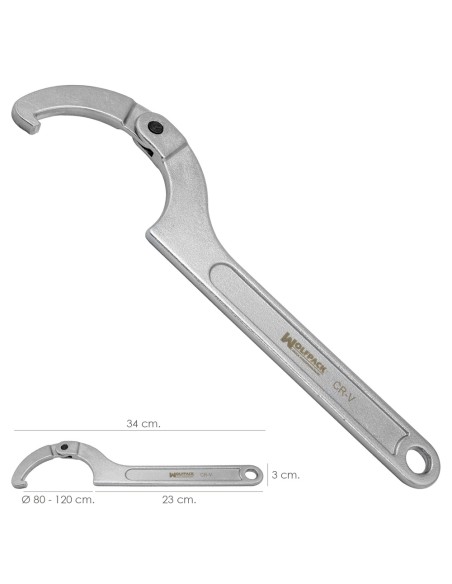 Llave De Gancho Articulada Para Tuberias Ø 80 a 120 mm.