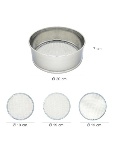 Harinero Tamizador Acero Inoxidable Ø 20 cm. Con 3 Mallas Intercambiables