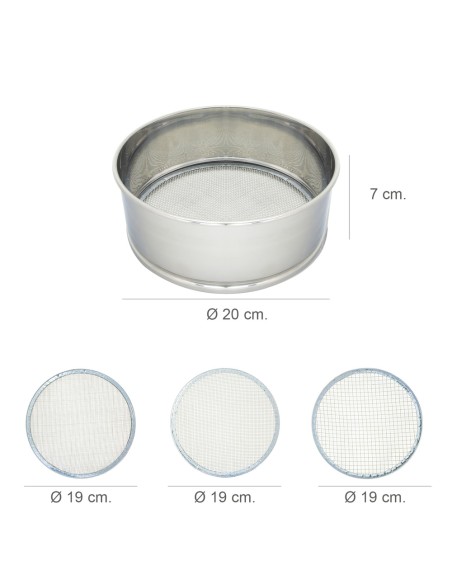 Harinero Tamizador Acero Inoxidable Ø 20 cm. Con 3 Mallas Intercambiables