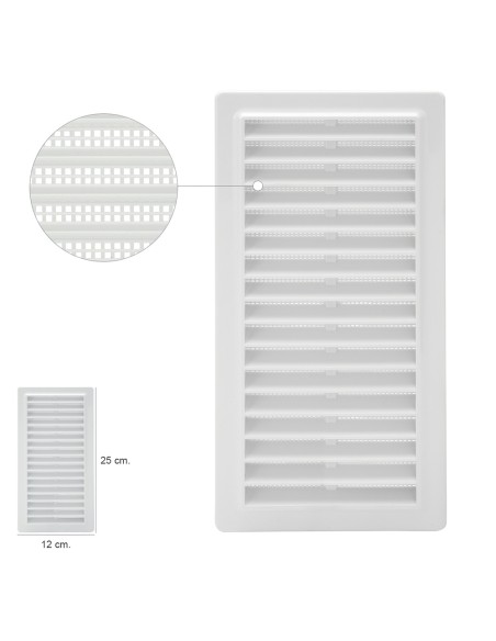 Rejilla Plastico Empotrar Con Malla Posterior 25x12 cm.