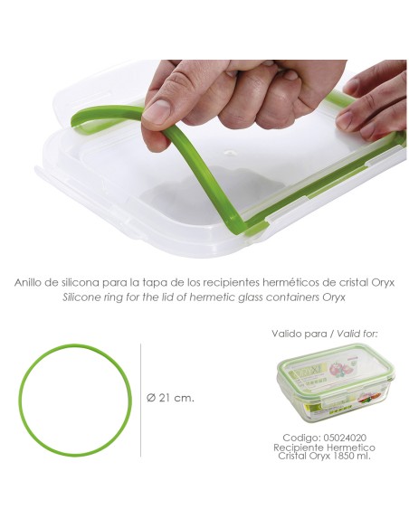Anillo Silicona Para Recipiente Hermetico Cristal Rectangular 1850 ml.