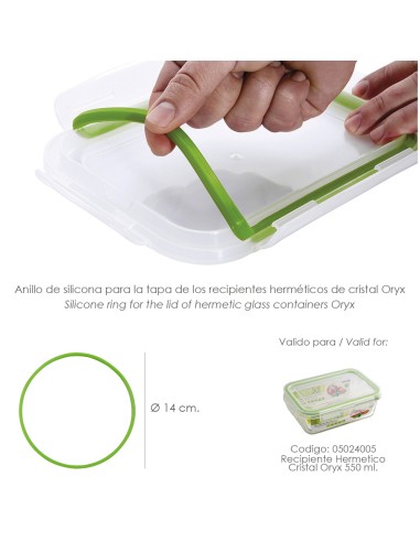 Anillo Silicona Para Recipiente Hermetico Cristal Rectangular 550 ml.