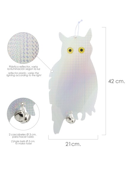 Buho Espantapajaros Reflectante Para Colgar Con 2 Cascabeles (2 Piezas)