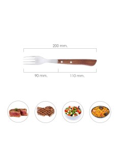 Tenedor Montana Chuletero Acero Inoxidable 9 cm. Mango Madera (Blister 3 Piezas) 2