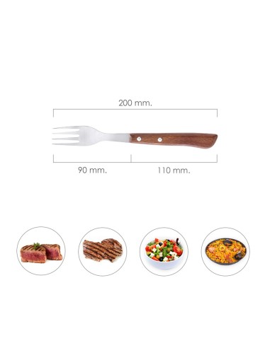 Tenedor Montana Chuletero Acero Inoxidable 9 cm. Mango Madera (Blister 3 Piezas)