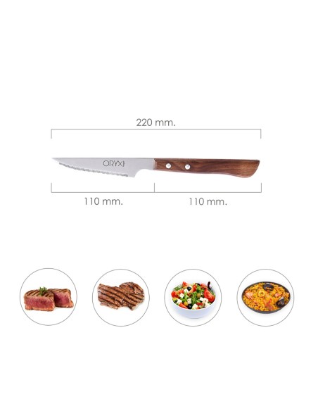 Cuchillo Montana Chuletero Hoja Acero Inoxidable 9 cm. Mango Madera (Blister 3 Piezas)