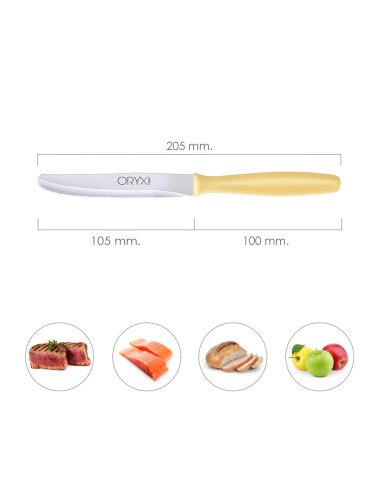 Cuchillo Mesa Etna Hoja Sierra Acero Inoxidable 10 cm. Amarillo (Blister 6 piezas)