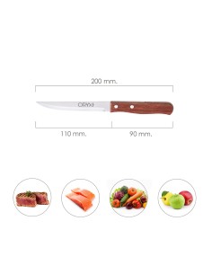 Cuchillo Montana Multiusos Hoja Lisa Acero Inoxidable 11 cm. Mango Madera (Blister 3 piezas) 2