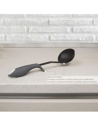 Cucharon Servir Cocina Nylon Con Mango Antigotas Engomado 32 x 9,8 cm.