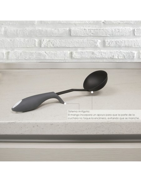 Cucharon Servir Cocina Nylon Con Mango Antigotas Engomado 32 x 9,8 cm.