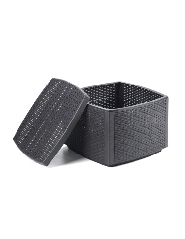 Mesa Resina Auxiliar Simil Rattan Cofre 53x53x40 cm.