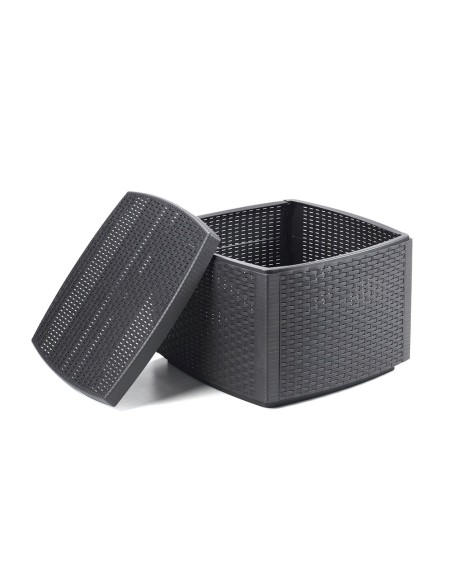 Mesa Resina Auxiliar Simil Rattan Cofre 53x53x40 cm.