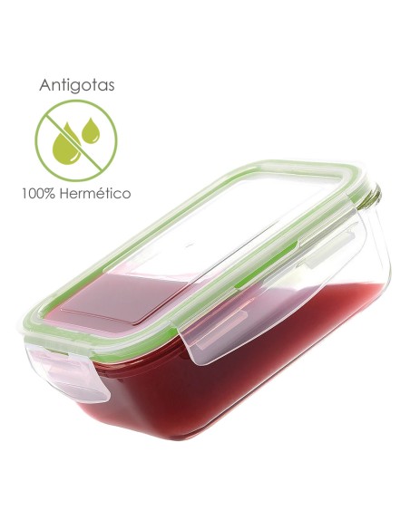 Recipiente Hermetico Cristal Rectangular 1200 ml. 20.4 x 15.4 x 7 (alt) cm.