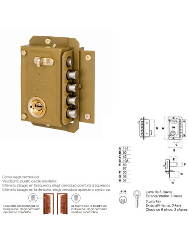 Cerradura Fac S 90 P Pintada Derecha Bombin 70
