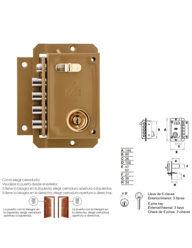Cerradura Fac S 90 Pintada Izquierda Bombin 70