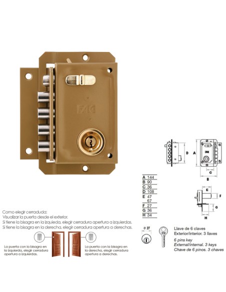 Cerradura Fac S 90 Pintada Izquierda Bombin 70
