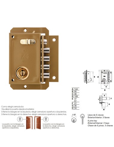 Cerradura Fac S 90 Pintada Derecha Bombin 70
