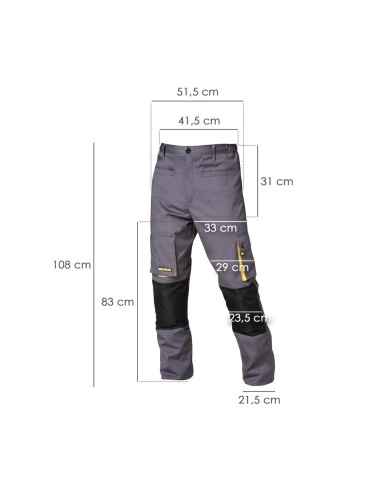 Pantalones Largos DeTrabajo, Multibolsillos, Resistentes, Rodilla Reforzada, Gris/Amarillo Talla 42/44 M (Slim Fit)