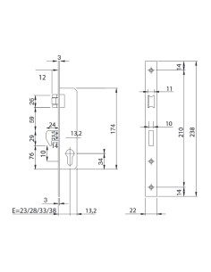 Cerradura Iseo 741540-28 mm. Frontal Cromo Resbalón 2