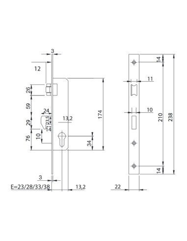 Cerradura Iseo 741540-28 mm. Frontal Cromo Resbalón