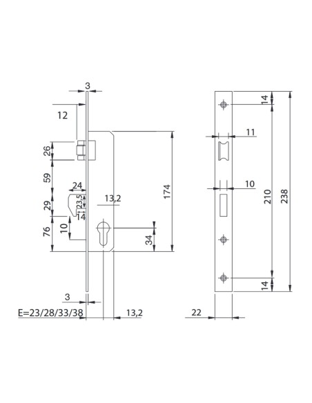 Cerradura Iseo 741540-28 mm. Frontal Cromo Resbalón
