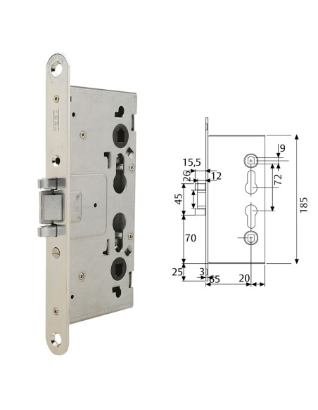Cerradura Tesa Cortafuego Cf5e /50 mm. Frente Zincado