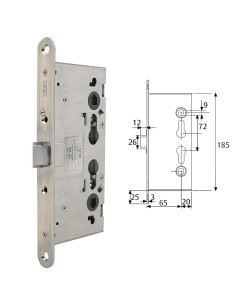 Cerradura Tesa Antipanico Cf60 /65 mm. frente Zincado 2