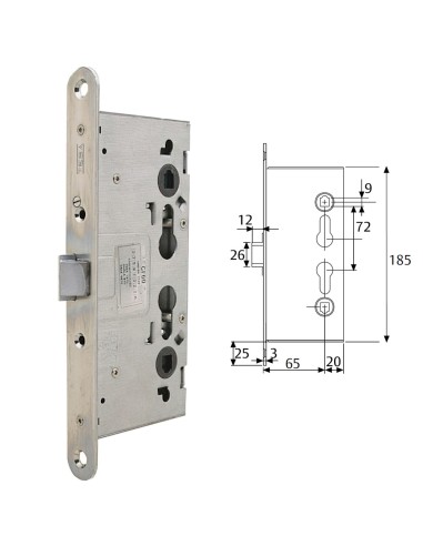 Cerradura Tesa Antipanico Cf60 /65 mm. frente Zincado