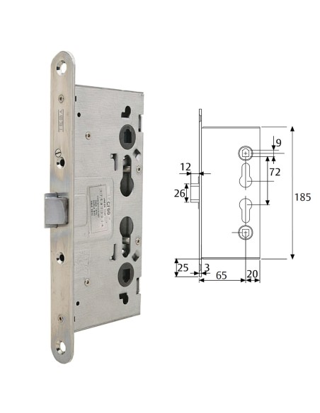Cerradura Tesa Antipanico Cf60 /65 mm. frente Zincado