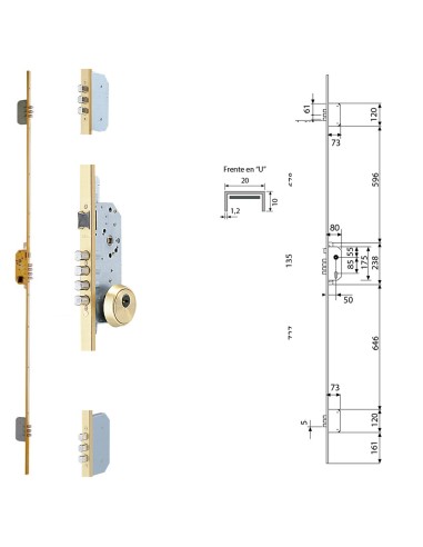 Cerradura Tesa Seguridad TLB3 566 LE Cerradero Largo 40 HE