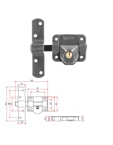 Cerrojo b-9 llave solo pasador de 140mm cilindro redondo de 40mm