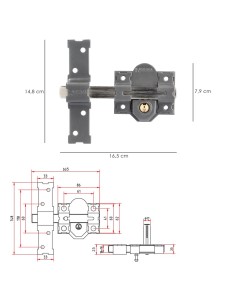 Cerrojo b-8 llave 2 lados de 165mm cilindro de pera de 50mm 2