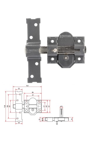 Cerrojo b-7 llave y pulsador pasador de 143mm cilindro de pera de 50mm
