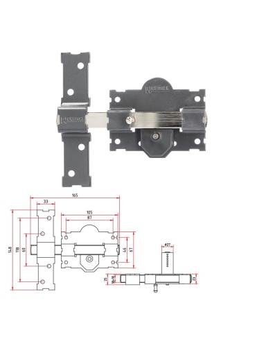 Cerrojo b-3 llave y pulsador pasador de 161mm cilindro redondo de 70mm