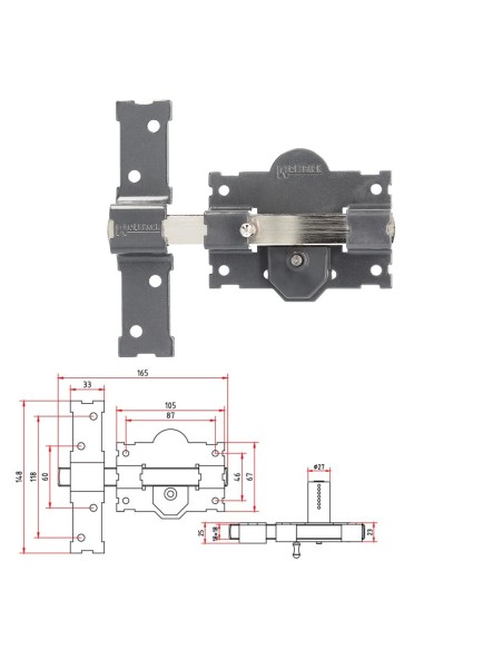 Cerrojo b-3 llave y pulsador pasador de 161mm cilindro redondo de 70mm