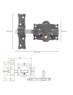 Cerrojo b-2 llave 2 lados pasador de 183mm cilindro redondo de 50mm 2