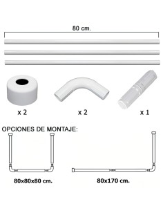 Barra Para Cortina Ducha Universal Aluminio Blanco 80 x 170 cm. 2