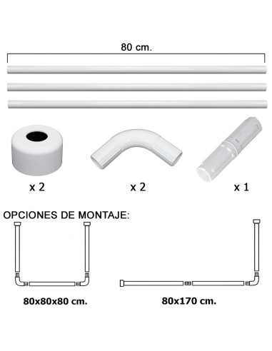 Barra Para Cortina Ducha Universal Aluminio Blanco 80 x 170 cm.