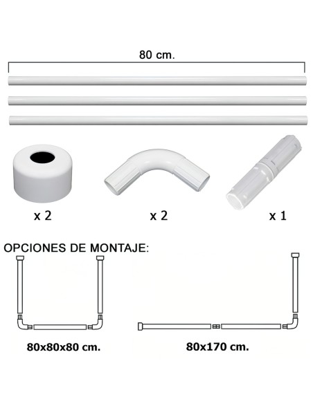 Barra Para Cortina Ducha Universal Aluminio Blanco 80 x 170 cm.