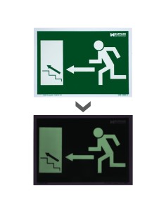 Cartel / Señal Fluorescente Salida Escalera Izquierda Arriba 21x30 cm. 2