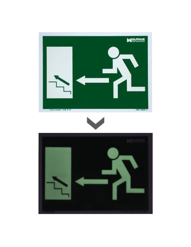 Cartel / Señal Fluorescente Salida Escalera Izquierda Arriba 21x30 cm.