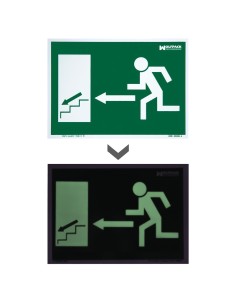 Cartel / Señal Fluorescente Salida Escalera Izquierda Abajo 21x30 cm. 2