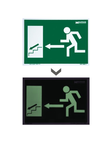 Cartel / Señal Fluorescente Salida Escalera Izquierda Abajo 21x30 cm.