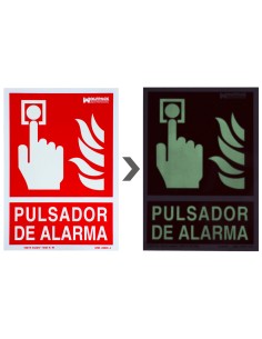 Cartel / Señal Fluorescente Pulsador Alarma 30x21 cm. 2