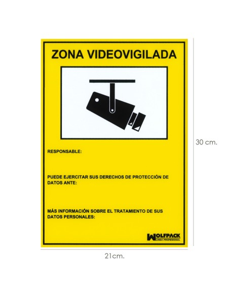 Cartel Zona Videovigilada 30x21 cm.